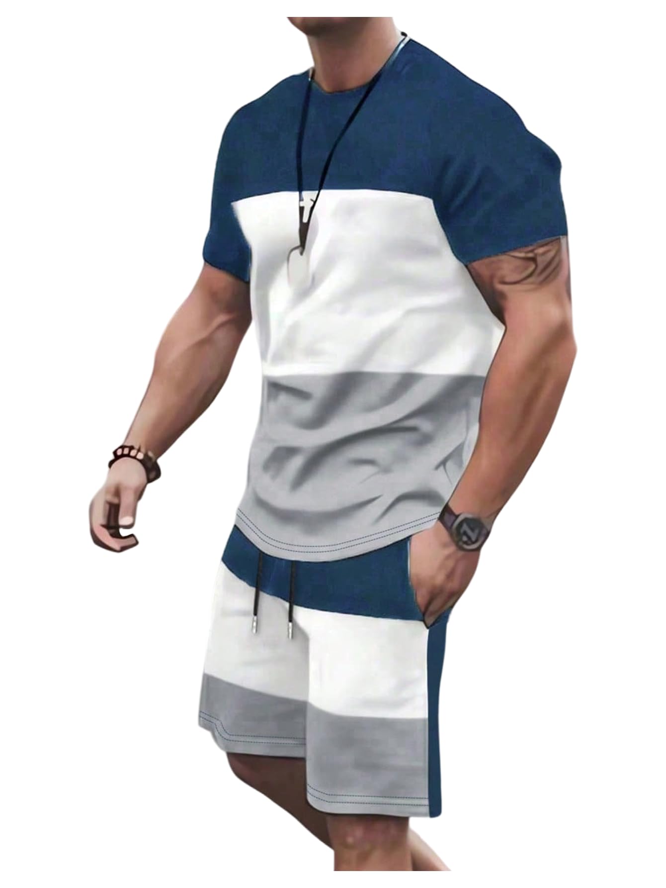 GORGLITTER Men's 2 Piece Outfits Short Sets Short Sleeve T Shirt and Track Shorts Set