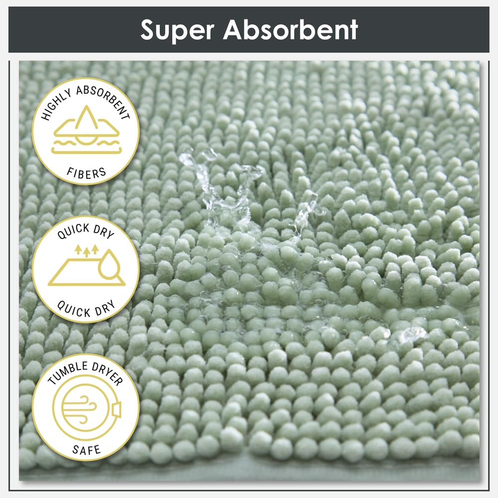 Emma Barclay Noodle Soft Touch Non-Slip Bathroom Rug in Sage Green - Bath Mat 45x75cm