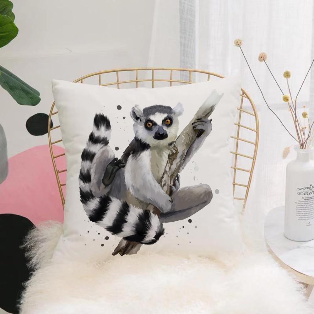 HYOSXW Cushion Cover,Throw Pillow Case Home Decorative for Living Room Bedroom Sofa Chair 16X16 Inch,A ring-tailed lemur. Watercolor painting,Pillowcase 40X40cm