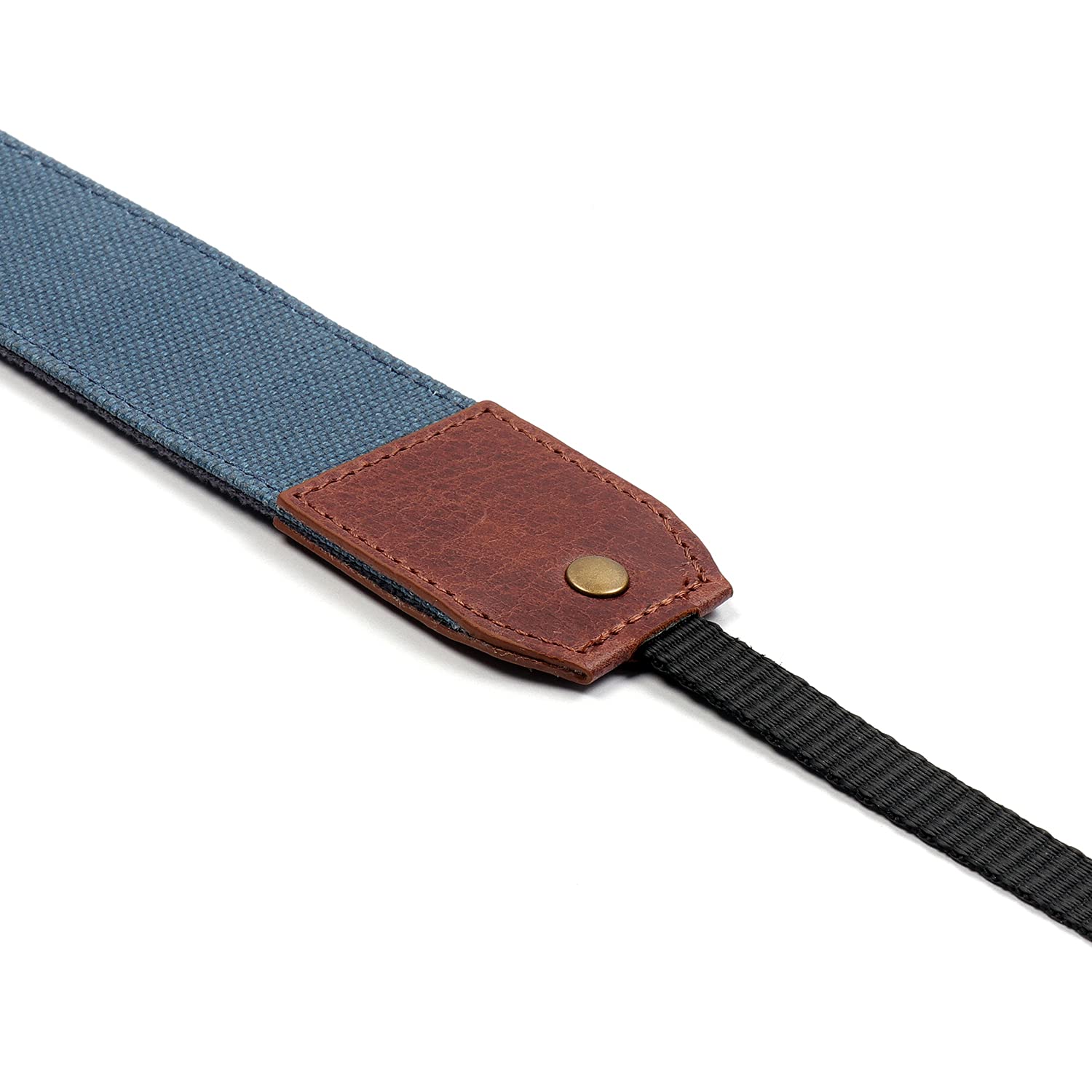 MegaGear Sangle d'épaule ou de Cou réglable en Toile et Cuir véritable (Marron/Bleu)