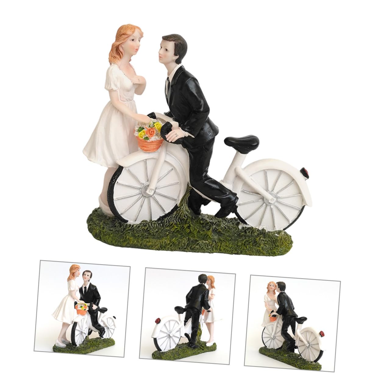 Brautpaar mit Fahrradfigur aus Kunstharz für Hochzeitstorten Dekoration | Realistische Ausführung, Tischdeko für Besondere Anlässe, Sammlerfigur, Passend zu Jubiläen und Feierlichkeiten