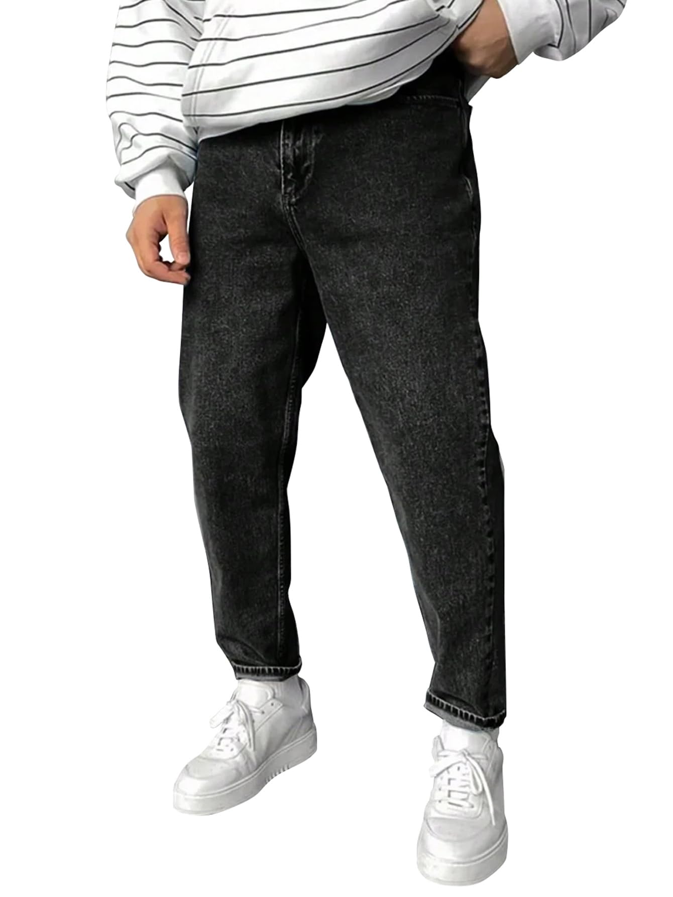 shasmi Men's Solid Slant Pocket Tapered Casual Versatile Jeans for Men-picture-52