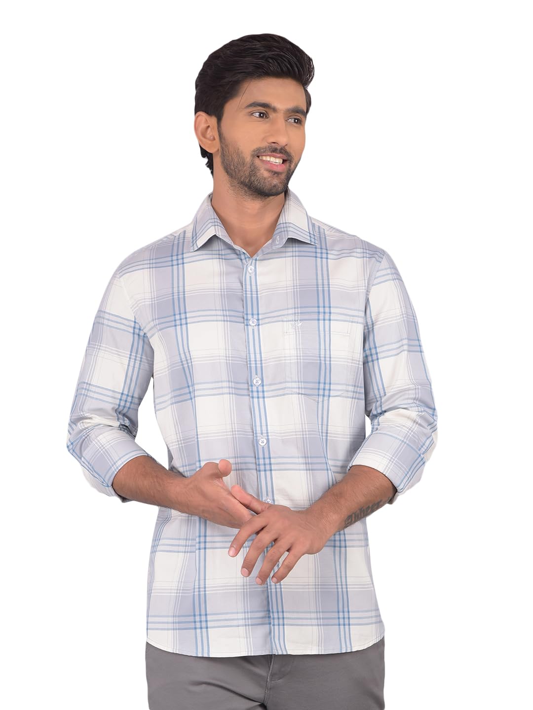 Crimsoune Club Men's Grey Checked 100% Cotton Shirt-image-23