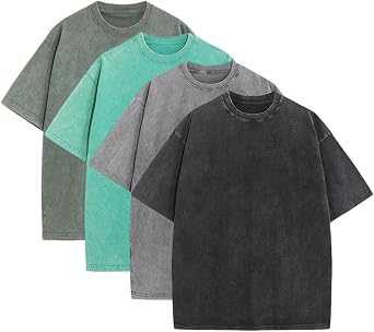 Mens Oversized Tshirts Pack of 4 Cotton Gym Vintage Tees Loose Fit Casual Summer Baggy Washed Unisex Tops LTX002