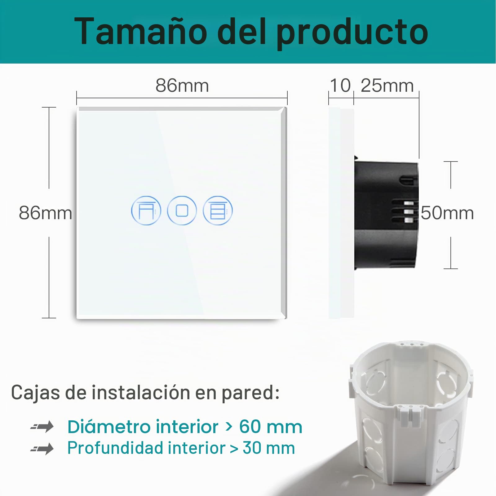 BSEED Interruptor Persiana WiFi,interruptores tactil empotrado,Inteligente Control de Porcentaje,Panel de Cristal,Control Remoto,Requiere Cable Neutro,86mm Blanco