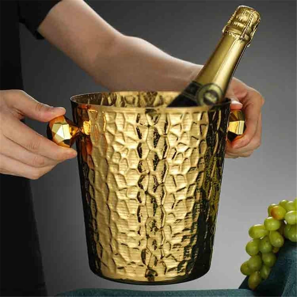 Cubo de Hielo Cubo Enfriador de Vino y Cerveza for champán, Cubo pellets Hielo Gran Capacidad, Acero Inoxidable for el hogar Cubo de Hielo frío para Barra(Silver)