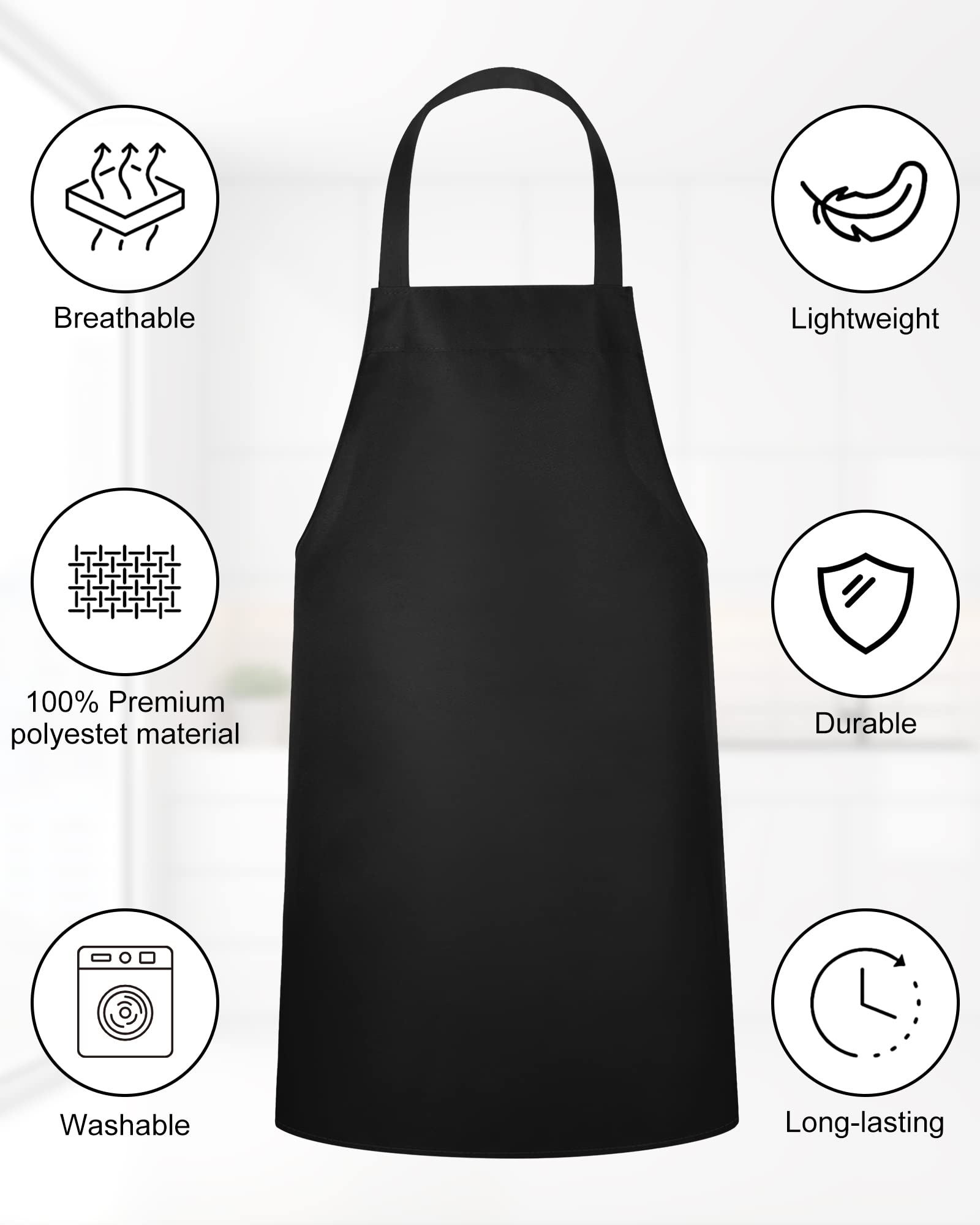 Paquete de 36 delantales de babero a granel lisos para hombre mujer adulto delantal unisex lavable a máquina, delantal ajustable babero delantales ajustables, Negro -, talla única