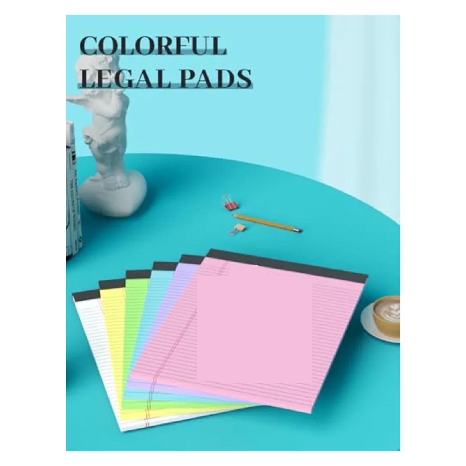 Lot de 4 blocs de papier coloré à lignes larges de 21,6 x 27,9 cm