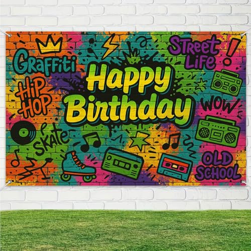 Image of HOMETITUTE Graffiti Street Style Happy Birthday Banner 71x43 Inch