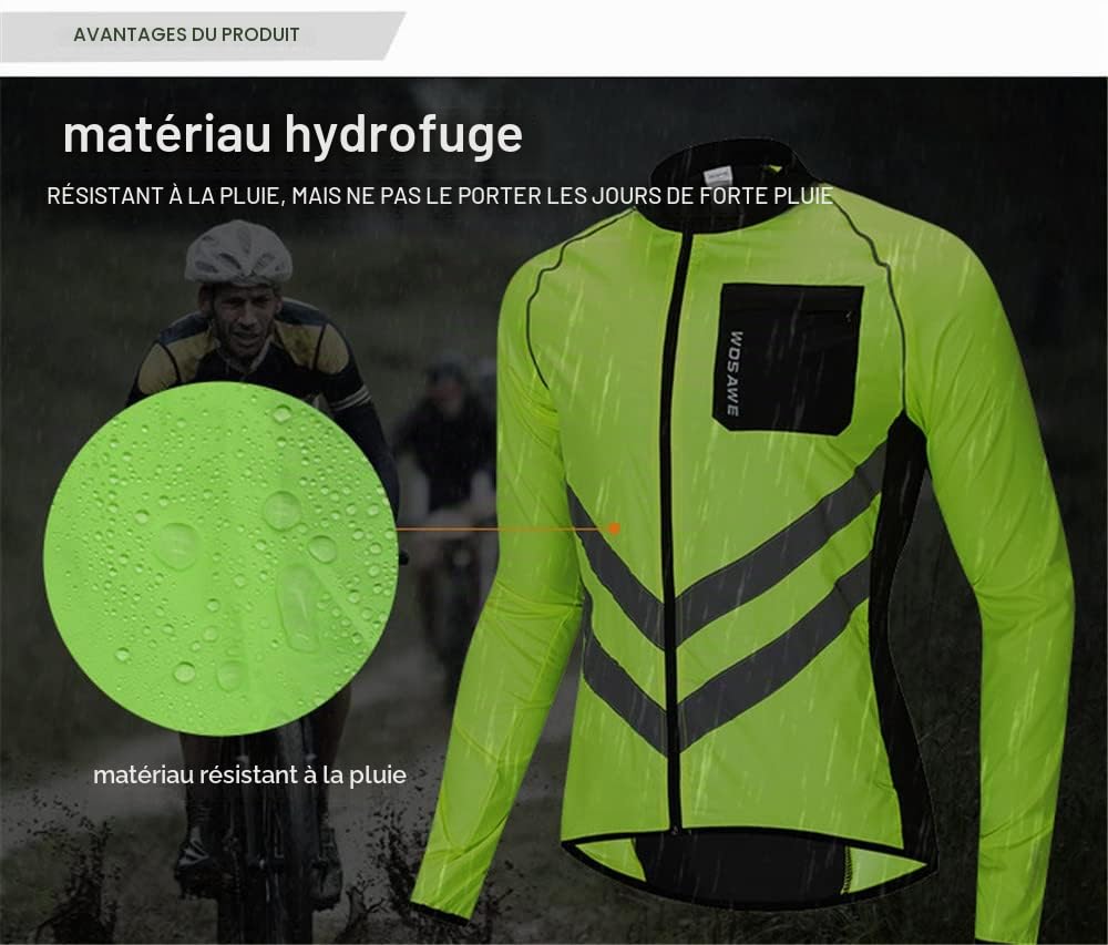 WOSAWE Hommes Vestes de Cyclisme Coupe-Vent Imperméable Vélo Vêtements Manches Longues VTT Manteau (BL218 Vert XXXL)
