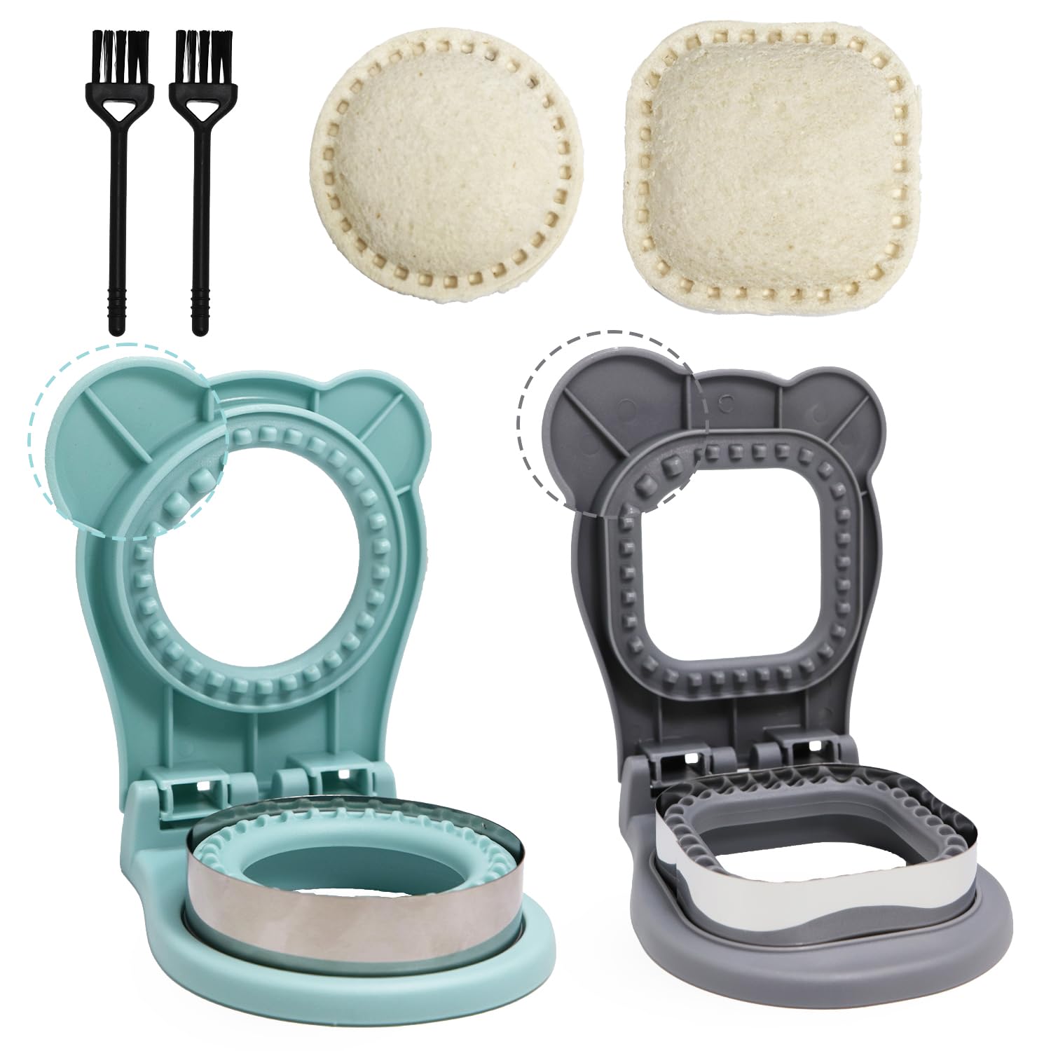 Cortador de sándwich y sellador, cortadores de sándwich redondos y cuadrados con borde de sellado, cortador de sándwich sin corteza con cepillo, sellador de sándwich para bricolaje, desayuno
