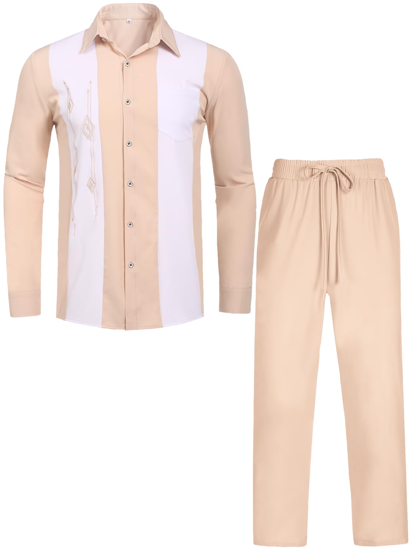 Daupanzees Men's Vintage 2 Piece Set 1950s Retro Bowling Button Down Shirt Outfit Casual Embroidered Shirt and Pant Sets