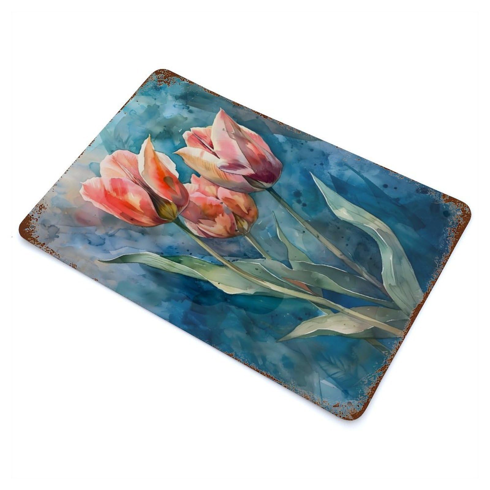 Tulip Watercolor Decorative Tin Sign 11.8"x7.9", for Bistro, Counter And Cafe Decor, Retro Wall Decor