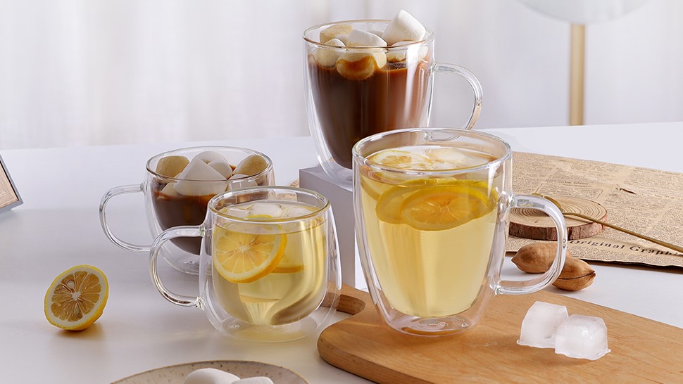 Amazon.com | CNGLASS 8oz Double Wall Glass Coffee Mugs,Clear