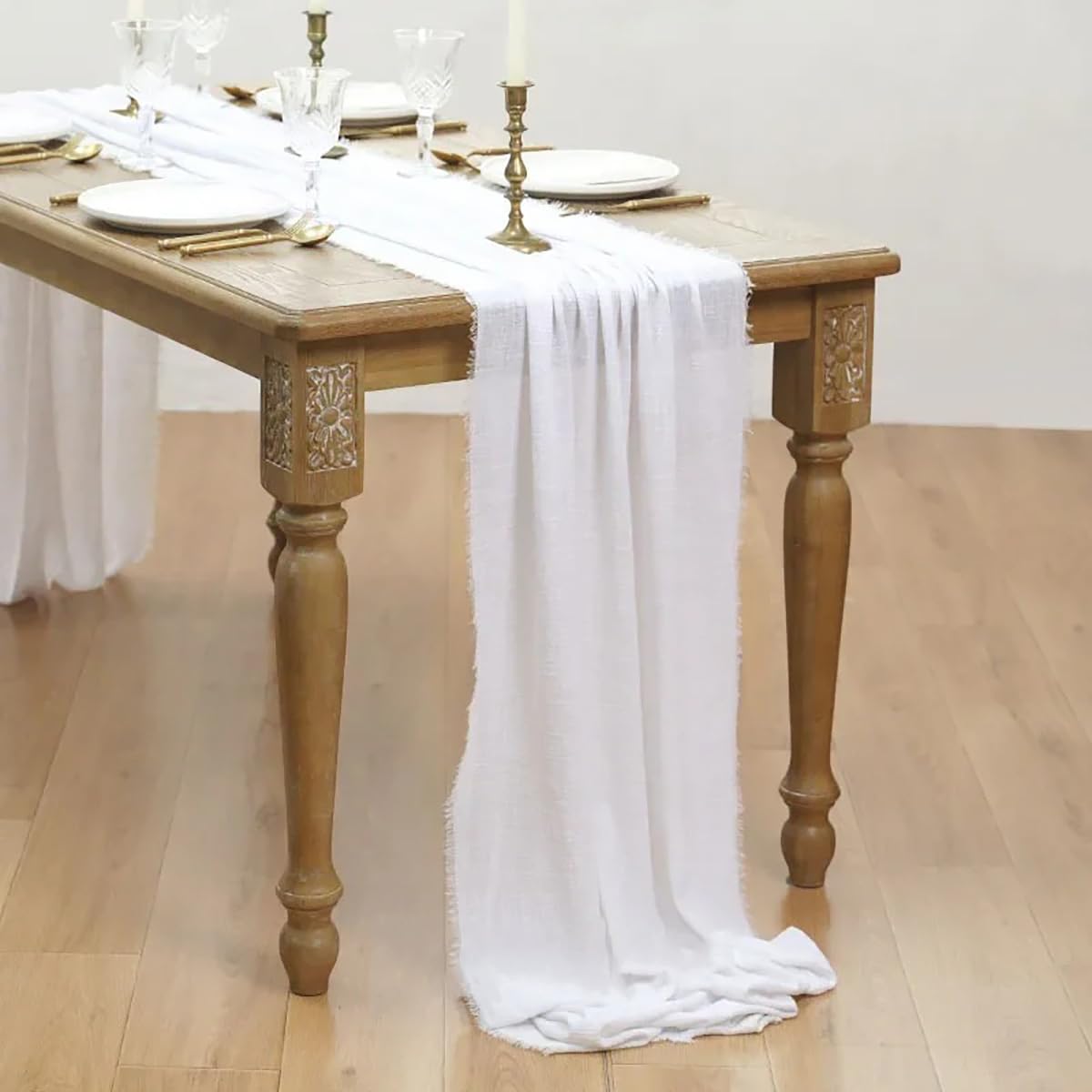 Chemin de Table, 40 x 300 cm, en Coton, pour Mariages, Anniversaires, décoration intérieure et fêtes, Couleur Blanc