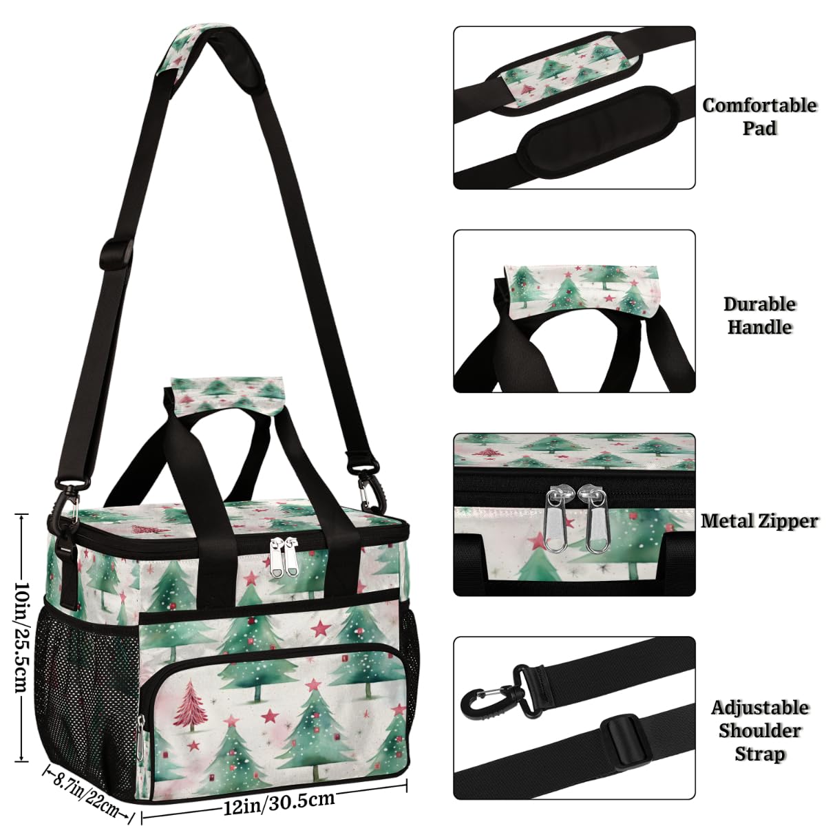 Insulated Picnic Backpack Lunch Box for Women Men Picnic Basket Tote Lunch Bag Picnic Bag Portable Lunch Bags for Picnic, Beach, Work, Trip,Office, Camp Christmas Tree Star