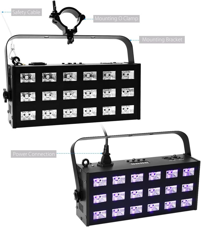 54W 6x3LED UV Blacklights Bar with DMX Control Auto Play Strobe Black Lights Uplights for Glow Party Birthday Wedding Halloween Stage Lighting