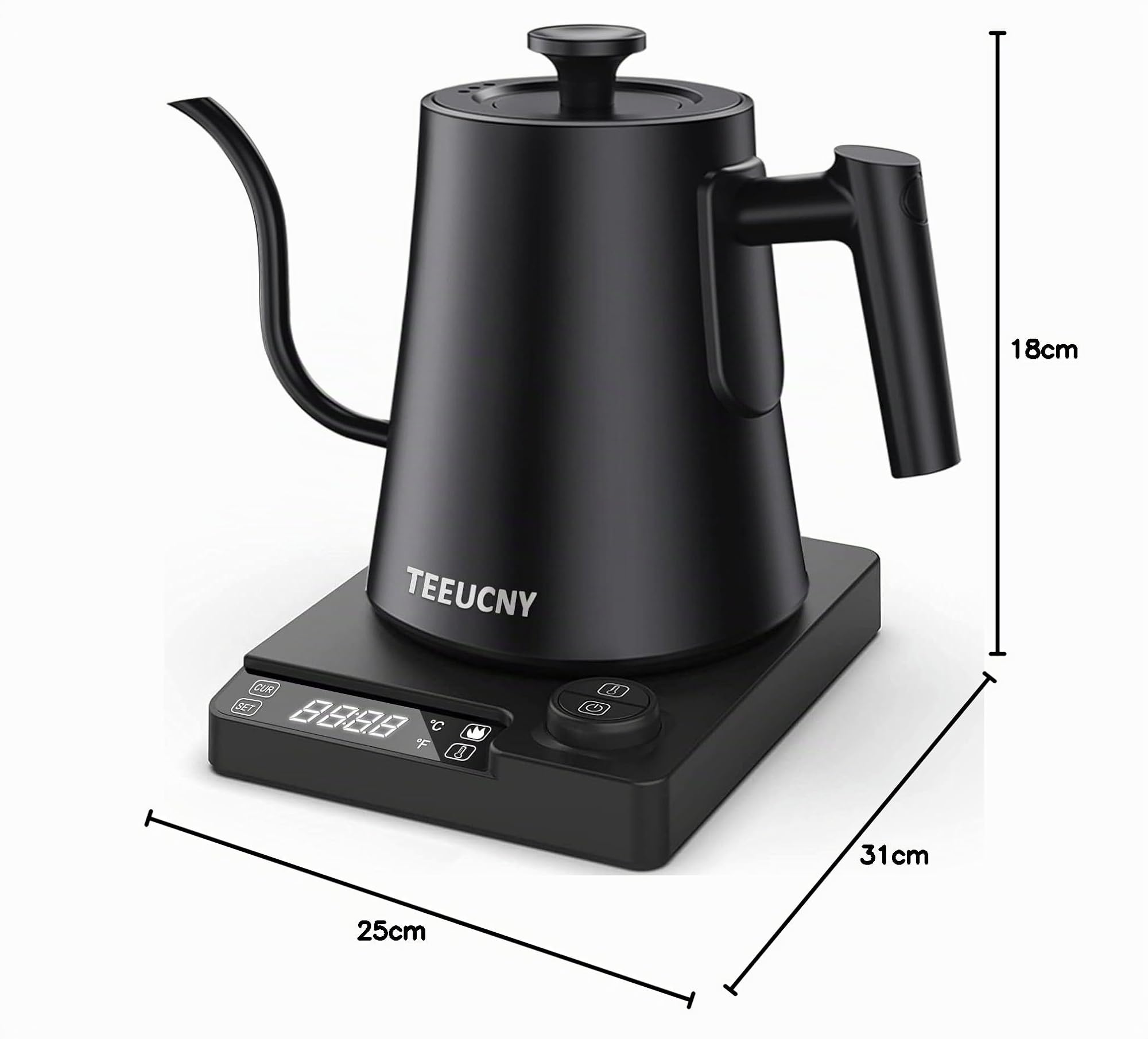 Hervidor Agua Eléctrico, TEEUCNY Hervidor de Cuello de Cisne de Acero Inoxidable, Hervidor con Ajuste Temperatura para Café y Té Hechos a Mano, Pantalla LED, Función Mantener Caliente, 1200W, 1L