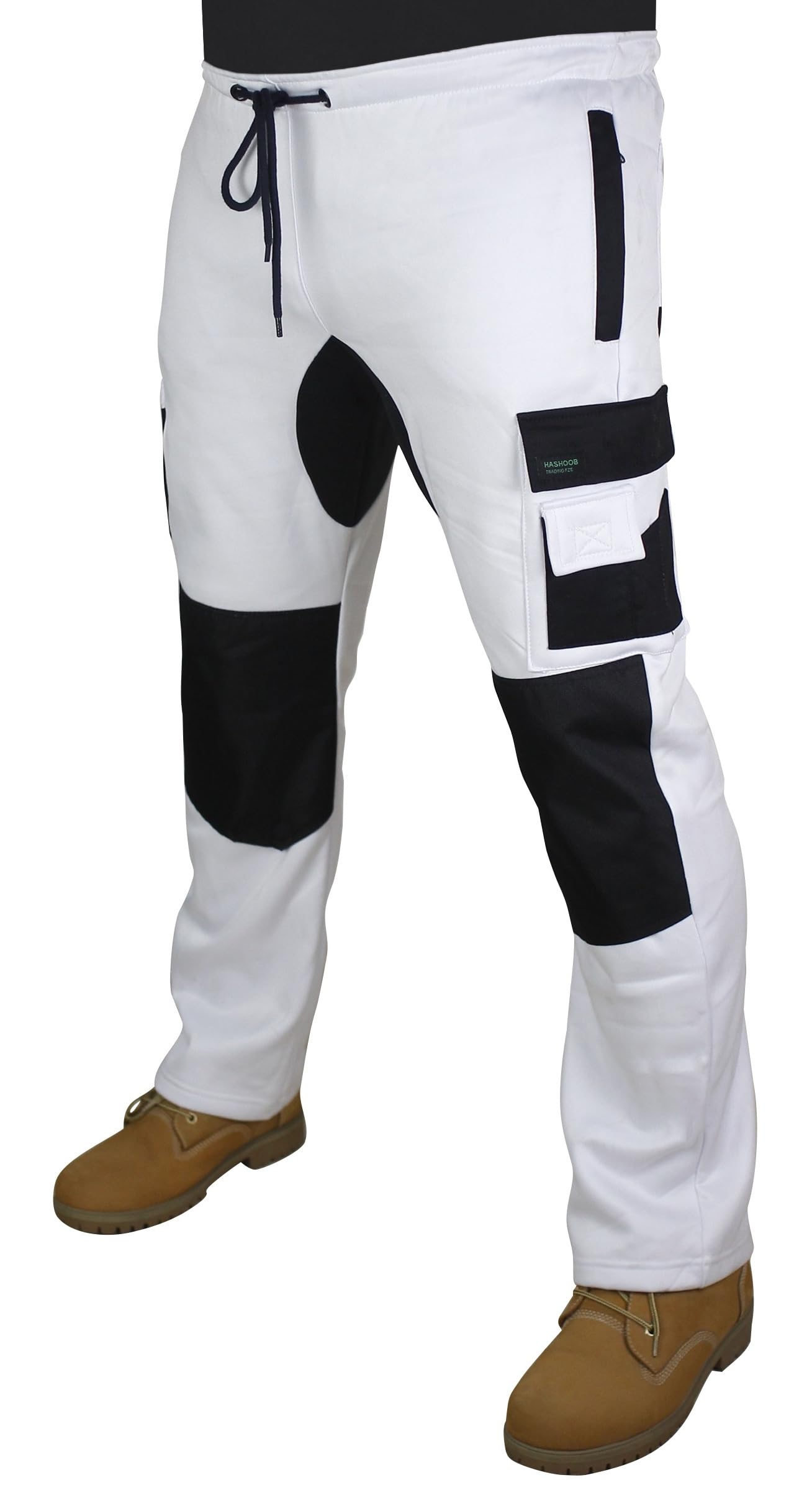 Hashoob Men's White-3 Fleece Work Trousers Painters Decorators White Cargo Combat Pants Wf-01 (White-Fl3, Xxl)
