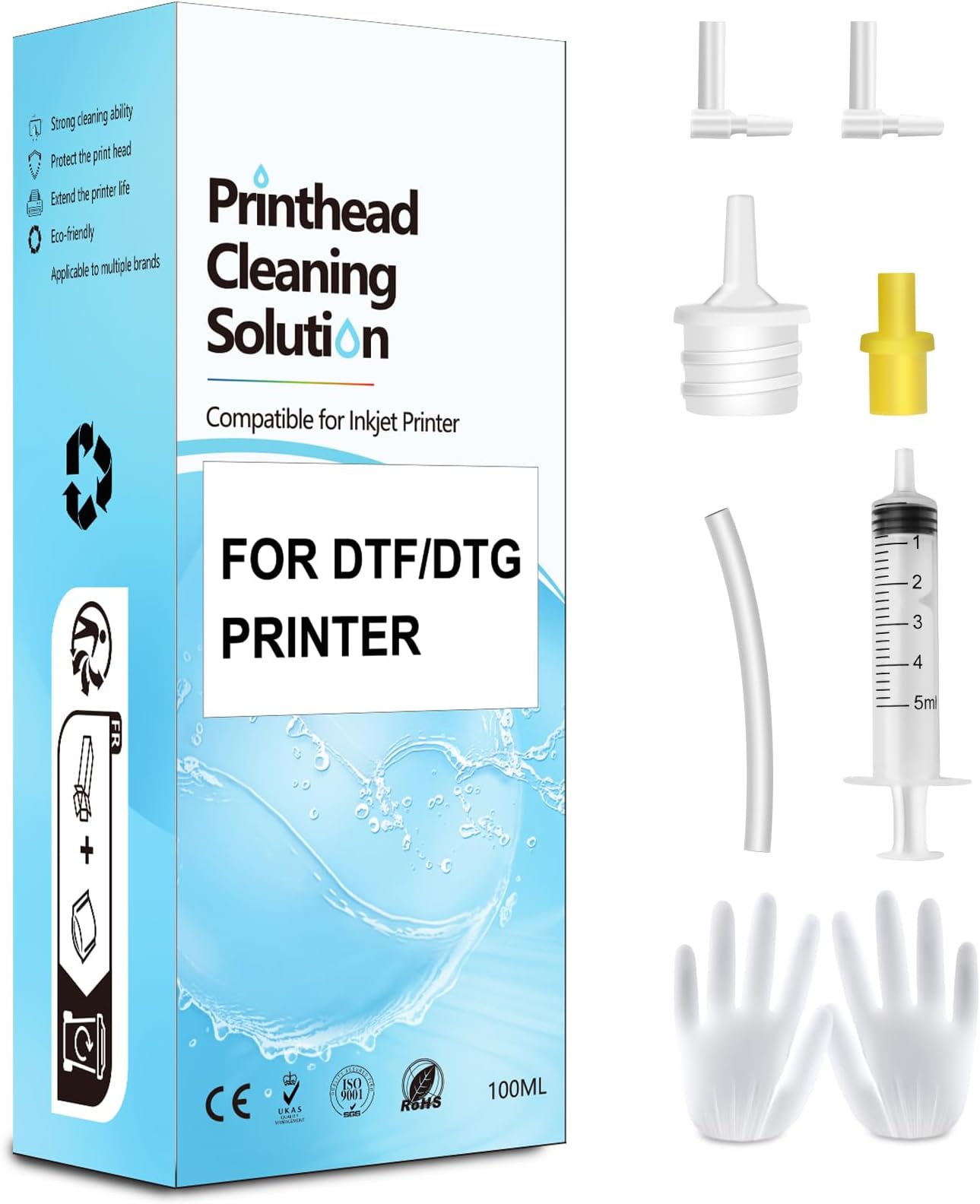 DTF Cleaning Solution for All DTF DTG Printers 100mL, Printhead Cleaning Fluid for Direct Transfer Film Printer ET-8550 XP-15000 L800, DTG Cleaning Solution for Direct to Garment Printer L1390 L1800