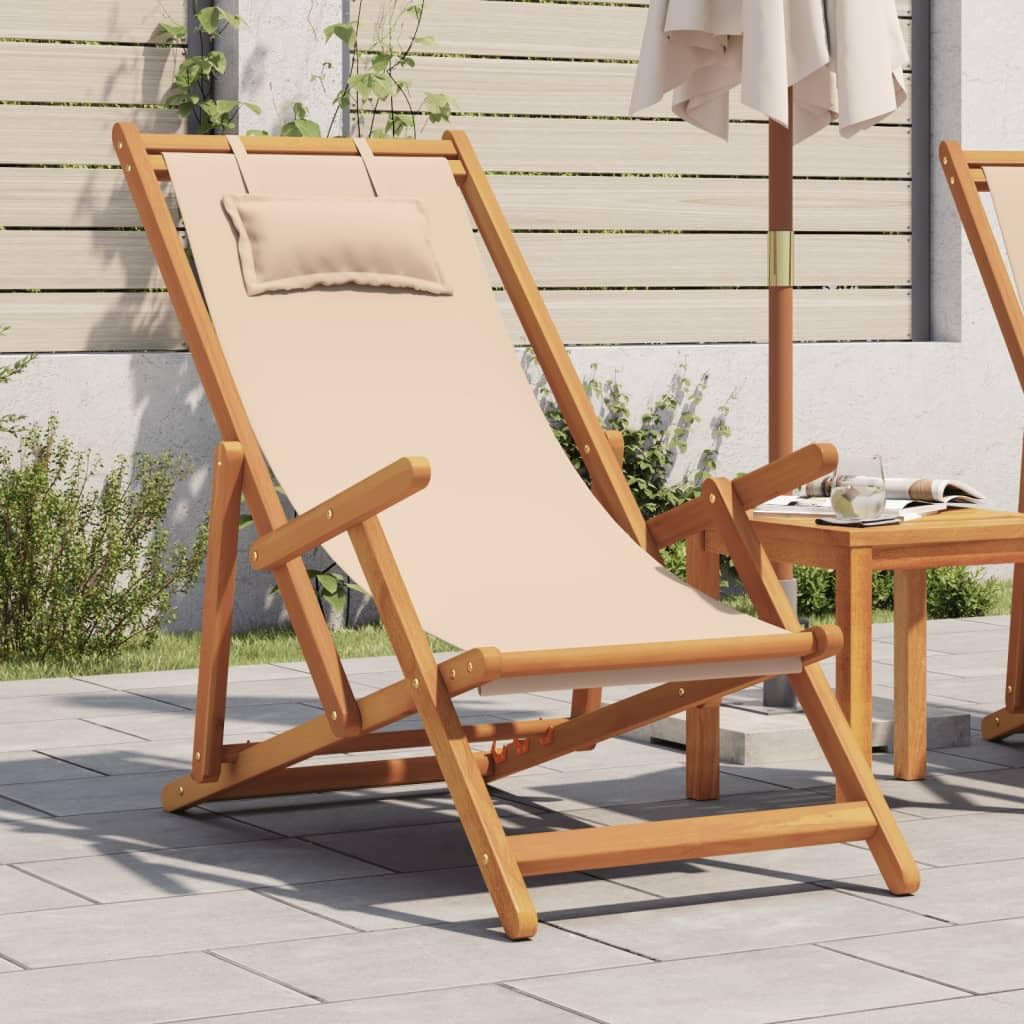 Faroom Tumbona Plegables de Madera Silla Playa Plegable Tumbonas de Jardín con Respaldo Regulable en 3 Posiciones y Reposacabezas para Terraza Patio Exterior Beige 61 cm