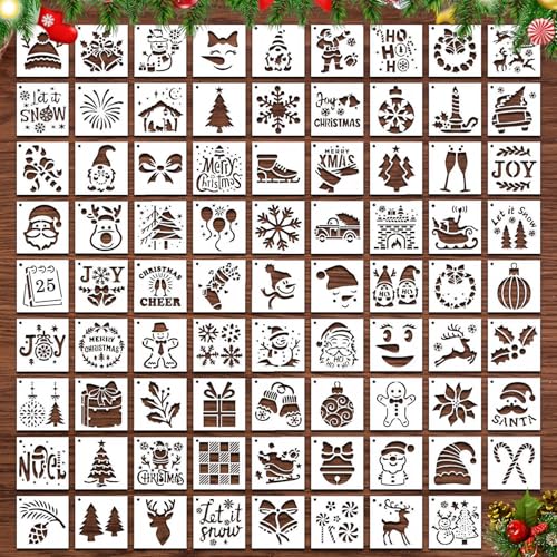Forbabe Weihnachtsschablonen 80 Stück 7.7*7.7cm Schablone Weihnachten Kleine Set Weihnachten Schablonen Schneespray Weihnachtsschablonen Fenster für Scrapbooking Wand Boden Deko Fenster Dekoration