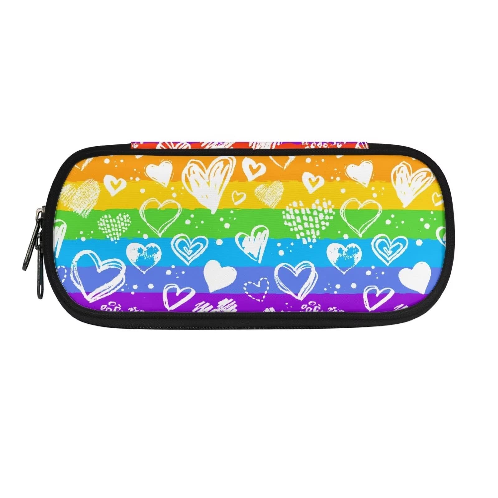 Showudesigns Rainbow Pencil Bag for Girls Boys Pen Box Portable Pen Holder with Double Zipper and Pen Slots Office Organizer Love Heart Pencil Pouch Case — image 1