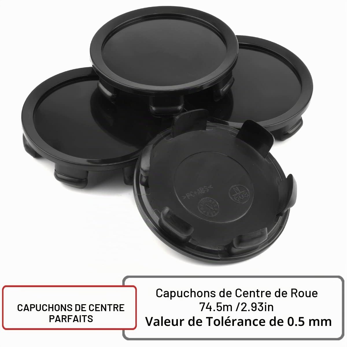 Rhinotuning Lot de 4 Cache-moyeux Ø: Front 74.5mm (2.9")/ Back 70mm (2.8") Noirs