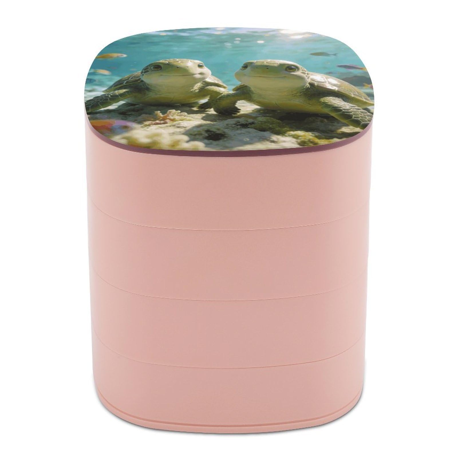 LZQPOEAS Cute Turtles Jewelry Box Women Jewelry Organizer Travel Jewelry Case Cute Necklace Ring Storage Organizer 4-Layer Rotating Jewelry Tray Case with Mirror for Bracelets