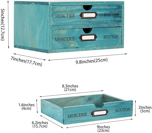 Miniatura 10 de Caja de almacenamiento de madera, organizador de escritorio rústico con 3 cajones, estante de accesorios de escritorio de oficina, contenedor grande
