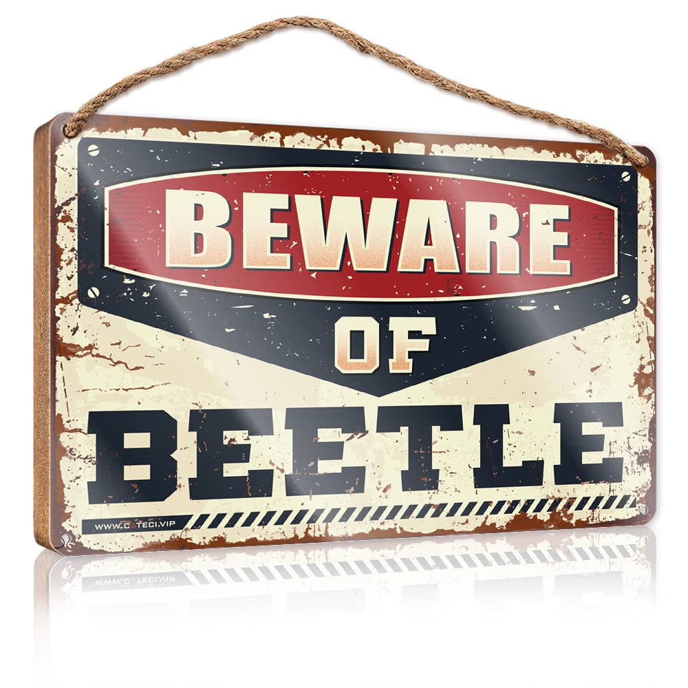 HELIOFORGE Farmhouse Signs Beware Of Beetle Wooden Sign(23X35CM)