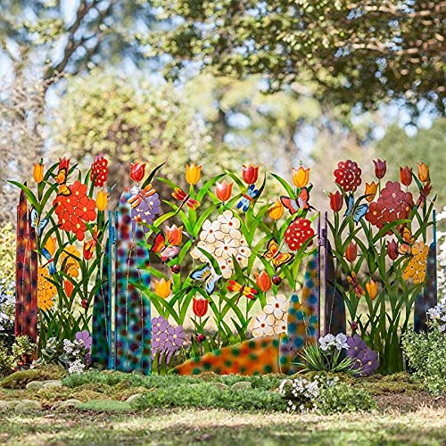 Colorful Metal 3-Panel Butterfly, Flower Garden Screen, Faux Privacy Fence Screen Artificial Reclaimed Hedges For Yard Landscape Protective Iron Folding Edge Barrier Fencing Panels…(11.8X7.48Inch-C) #TOP4