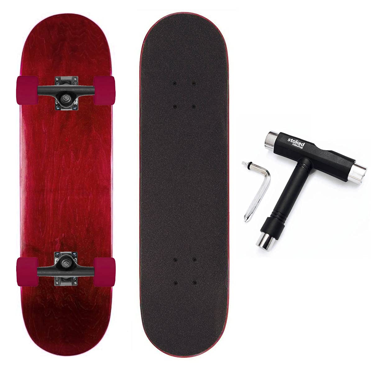 Stoked Ride Shop Cruiser Complete Skateboard | Red 7.75" w/Paris 129mm MB, Tinder Red 60mm, w/Tool