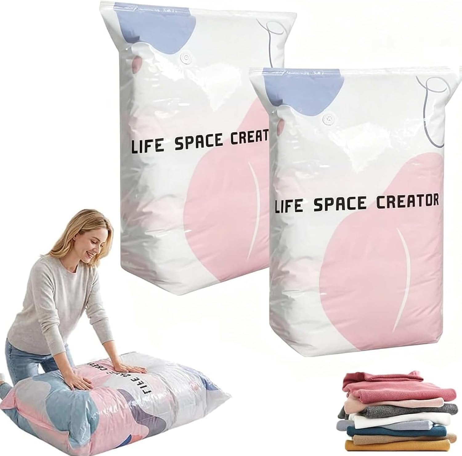 YERFFZE 2026 New Vacuum Storage Bags 2-Pack Large, No-Pump Compression Bags for Clothes, Duvets, Blankets, Comforters & Bedding, Press & Seal Instant Space Saver for Travel and Home Organisation