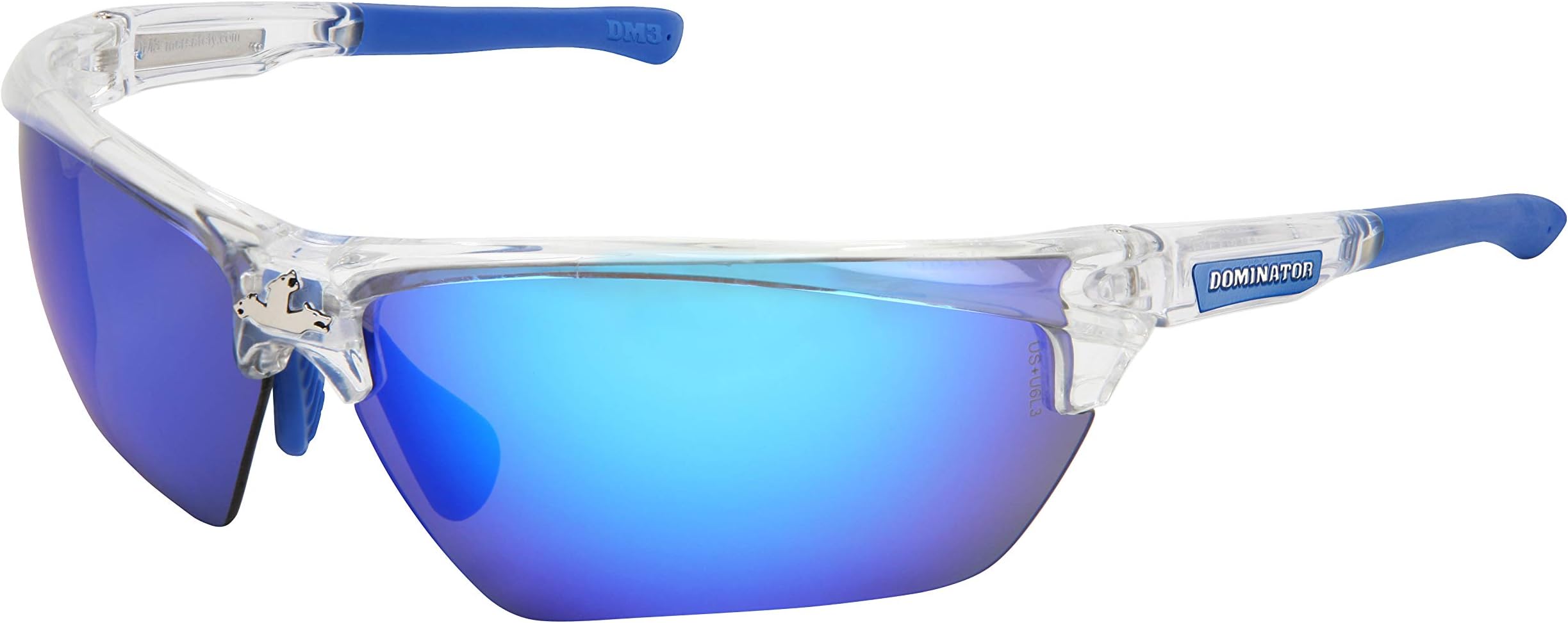 MCR Safety DM1328B Dominator DM3 Safety Glasses with Blue Diamond Mirror and Clear Frame