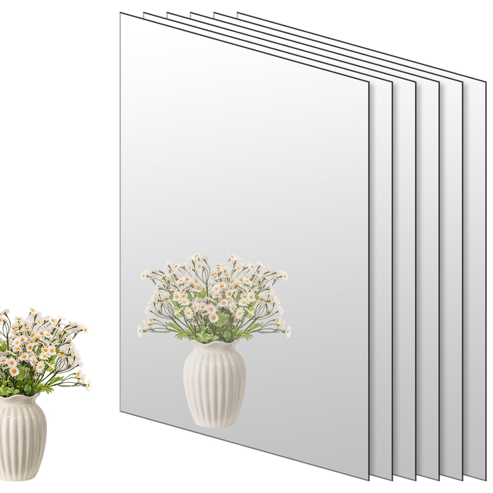 6 Specchi Acrilici Autoadesivi da Parete, 40 x 30 cm, 3 mm, Infrangibili, per Bagno, Soggiorno, Camera da Letto e Palestra