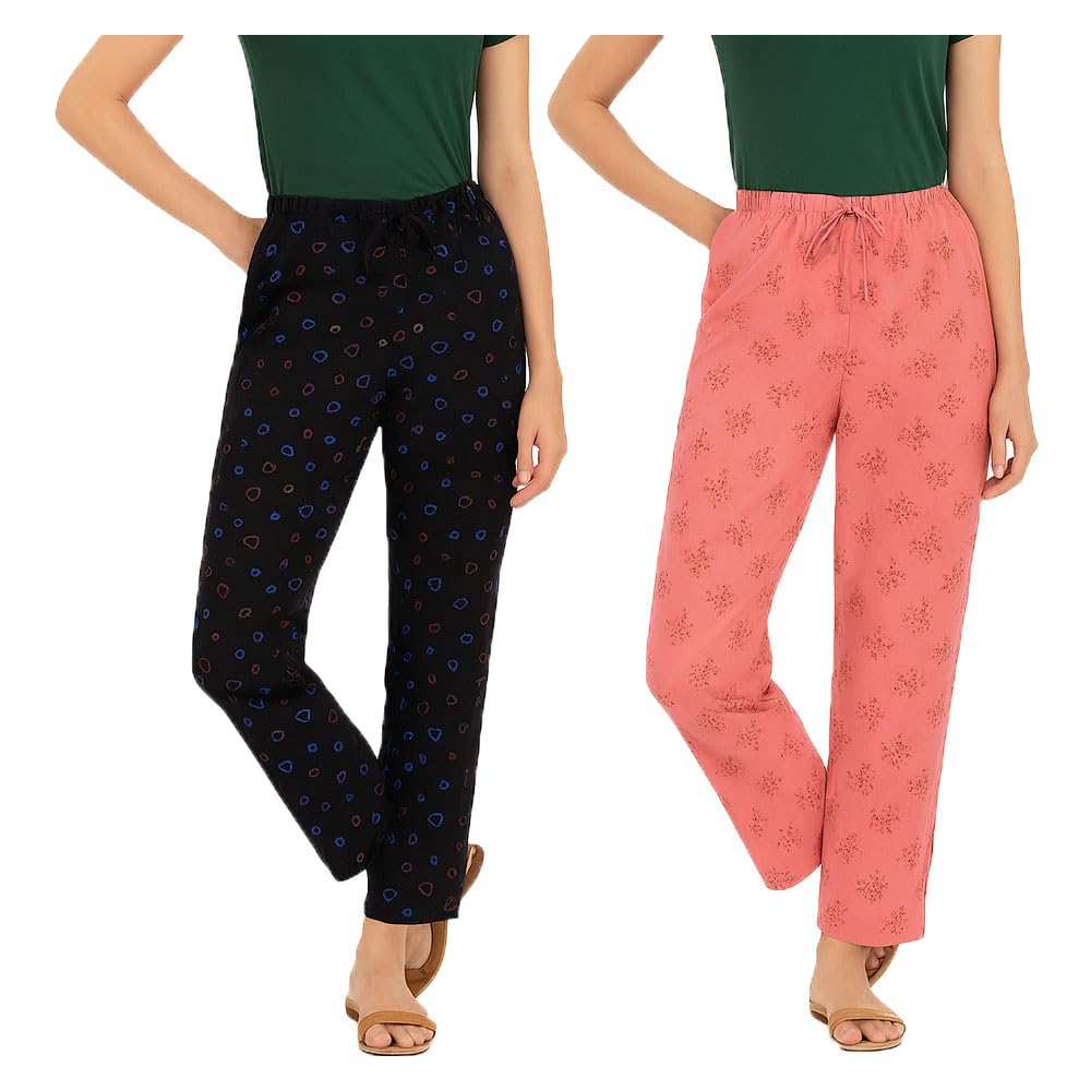 brand flex Womens Cotton All Over Printed Pyjama Pant for Women 2Pack (Black, Pink)-picture-34
