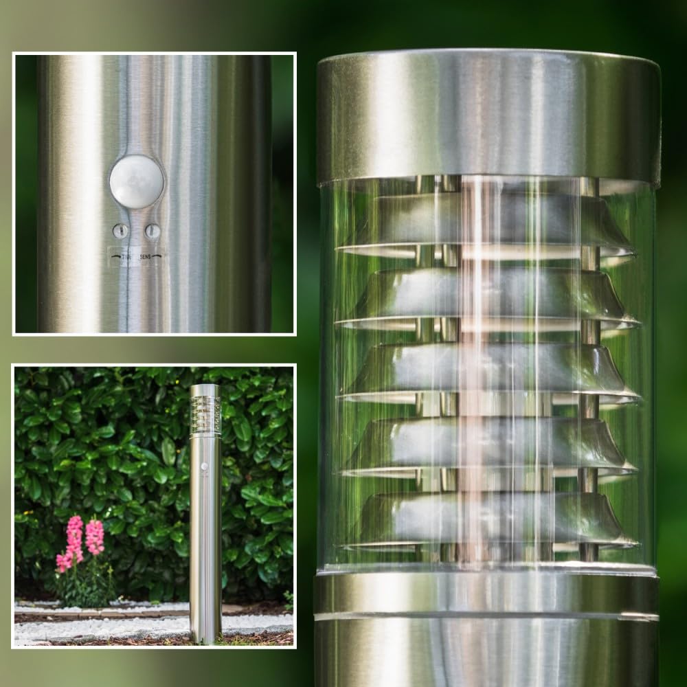 Lampe d'extérieur Dakar avec détecteur de mouvement, lampadaire en acier inoxydable 80 cm, douille E27, IP44