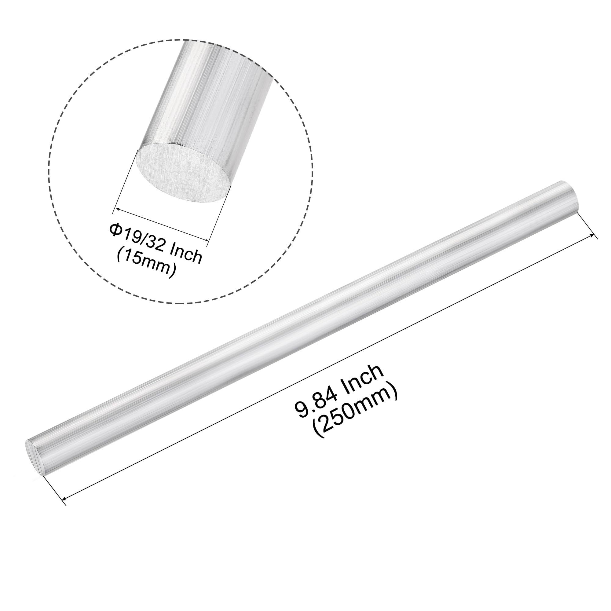 sourcing map Aluminium Solide Rond Tige Tour Barre 15mm x 250mm pour Bricolage Artisanat Outil 2Pcs