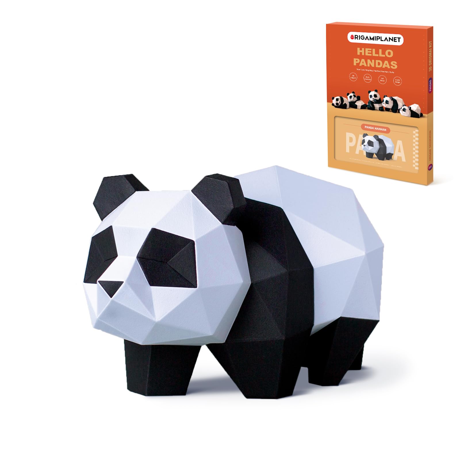 ORIGAMIPLANET 3D Panda Hanhan Origami Paper Craft Kit with White Glue, Fun DIY Pre-Cut 3D Paper Art Model for Teens & Adults, Easy Handmade Animal Figurine Sculpture Gift Set for Bookshelf Decoration