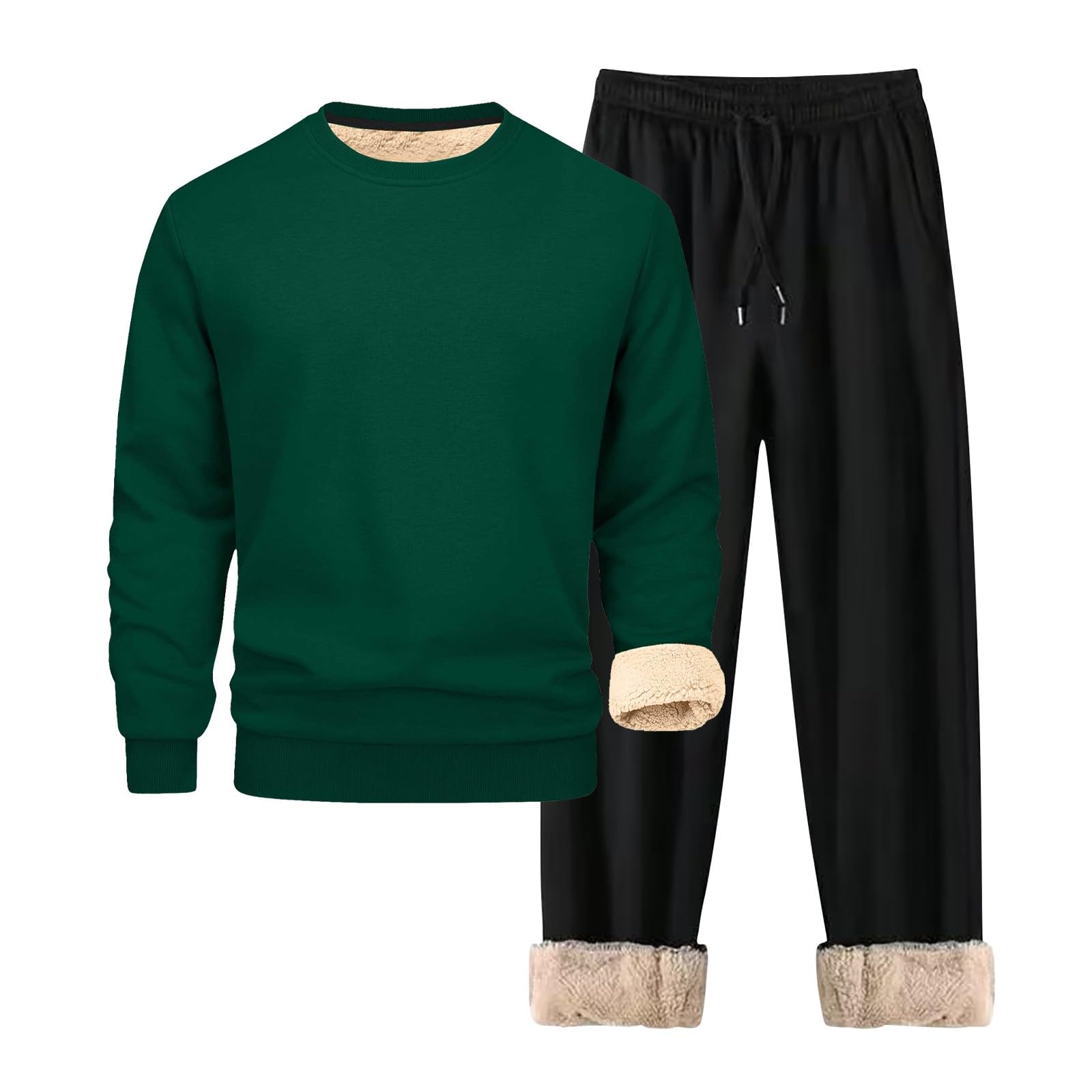 Felpa con cappuccio girocollo e jogger Set per uomo, tuta invernale in pile