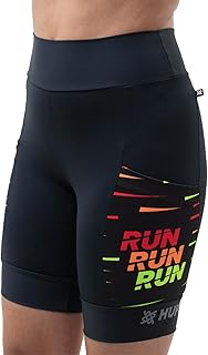 HUPI Bermuda Compressão Feminina Longa Estampada Geométrica com Bolsos Utilitários