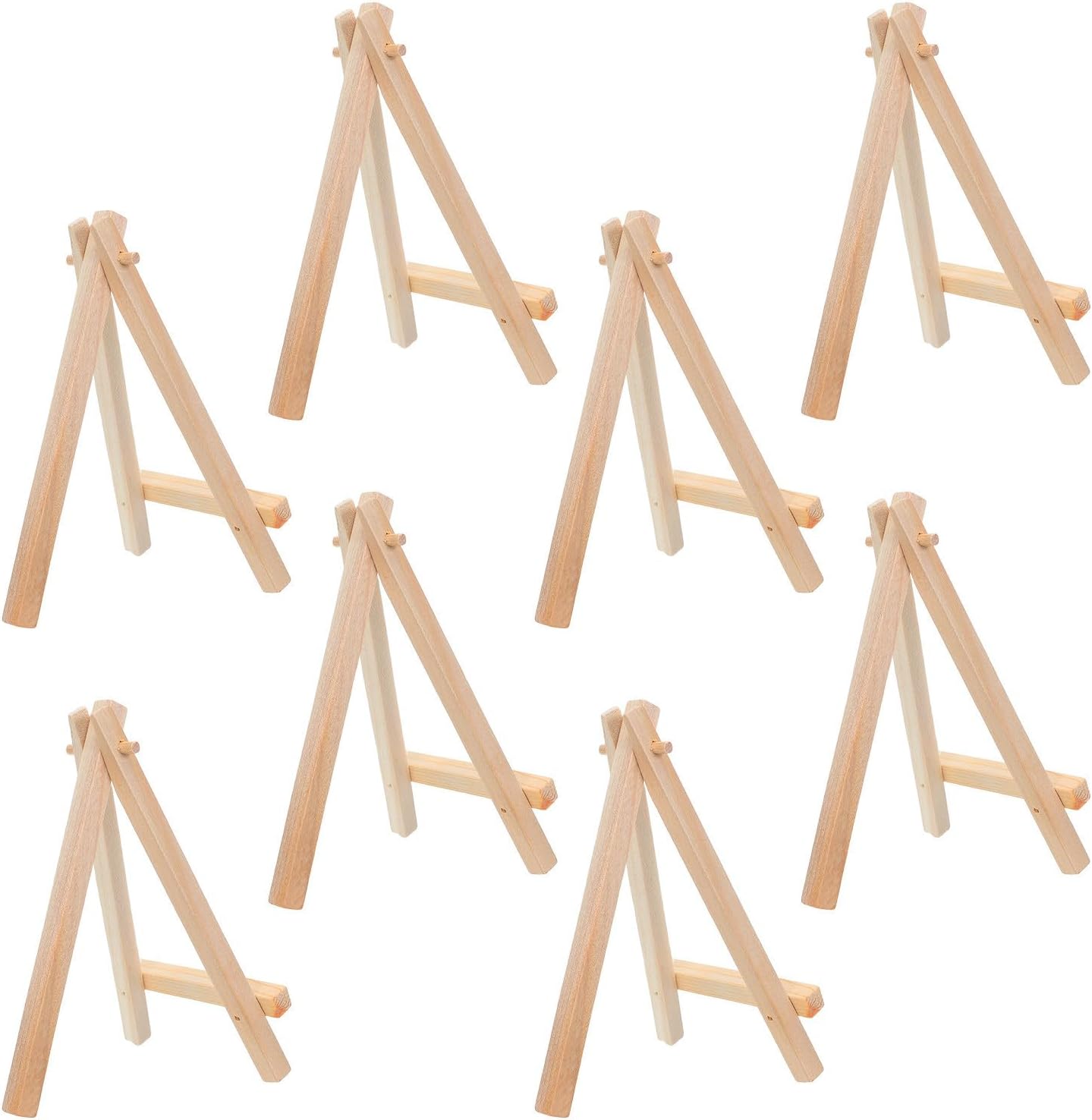 TEHAUX 8pcs Mini Wooden Display Easels A-Shaped Triangle Structure Small Painting Canvas Holder Stable Art Craft Painting Easel for Table Top Display and Malls