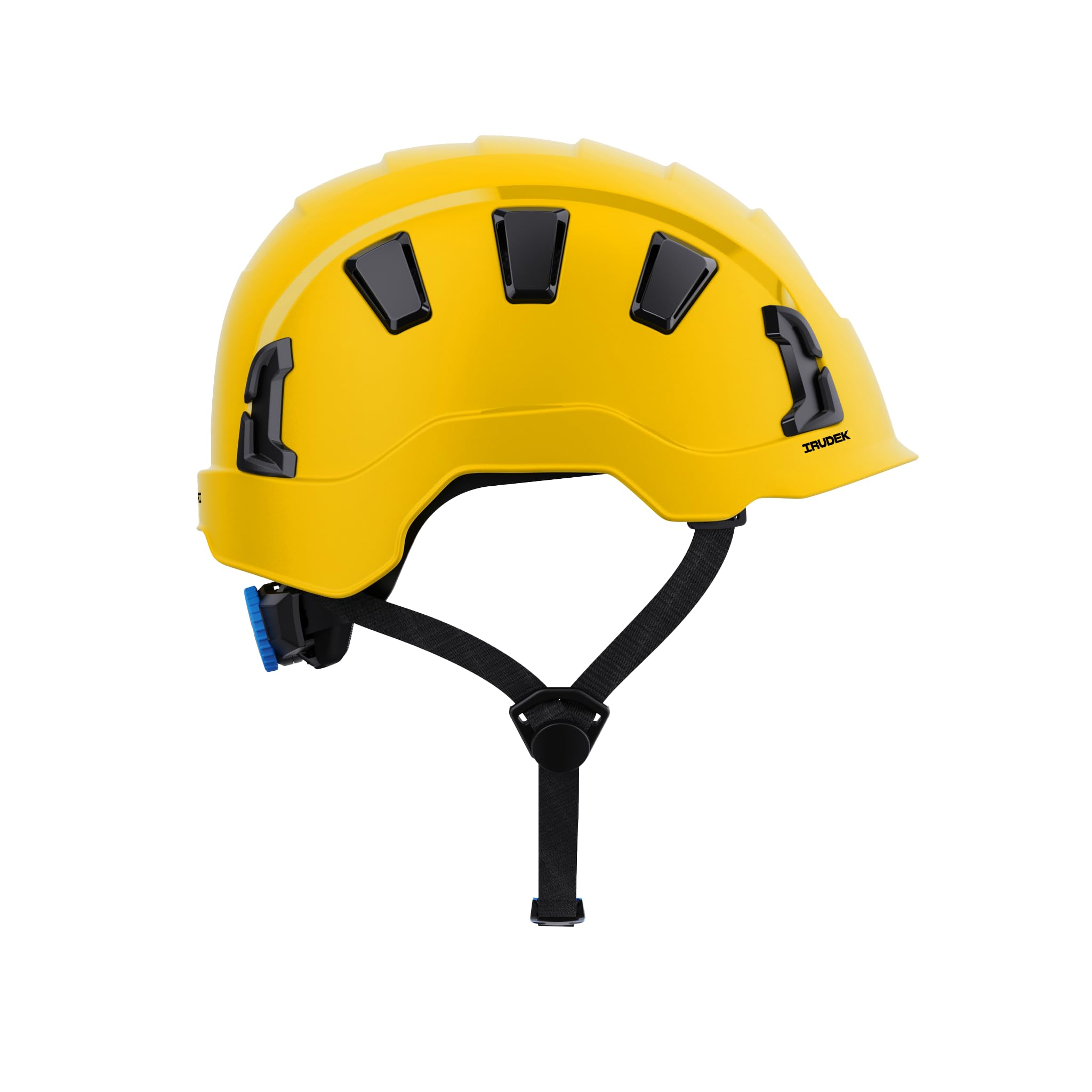 Irudek OREKA II Vent Amarillo – Casco ventilado para Trabajos en Altura, ABS Ultraligero, barboquejo Ajustable, Ranuras universales 30 mm, Chip NFC Integrado, Certificado EN 397 y EN 12492