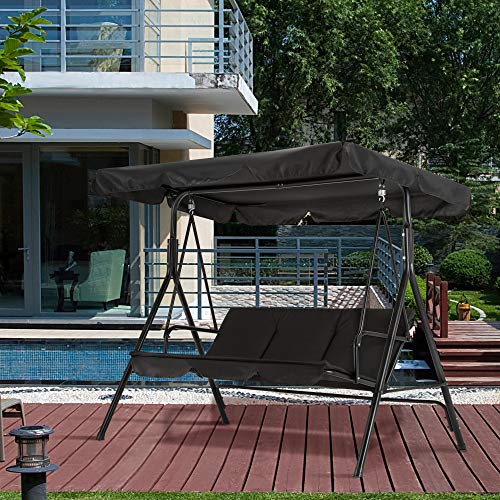 image for Mcombo 3-Person Outdoor Patio Swing Chair, Convertible Canopy Hanging 