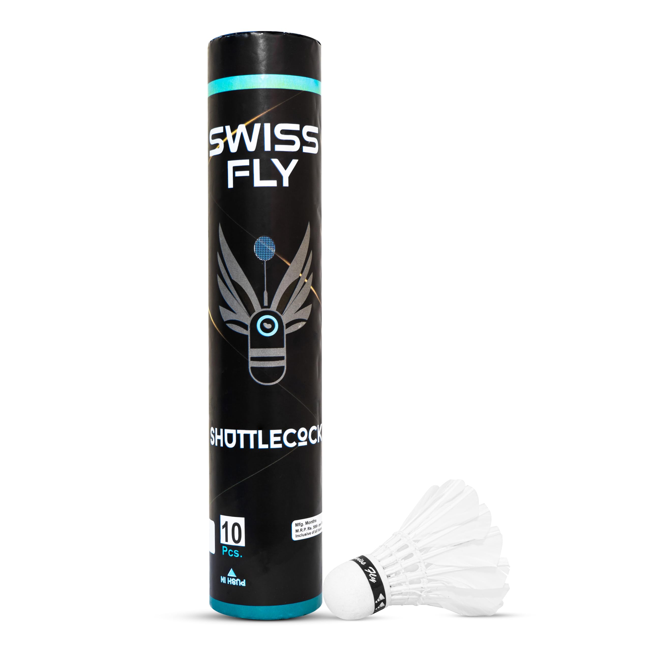 SWISS FLY Shuttlecock for Badminton – Durable Light Weight High-Speed, (White Feather, Pack of 10)