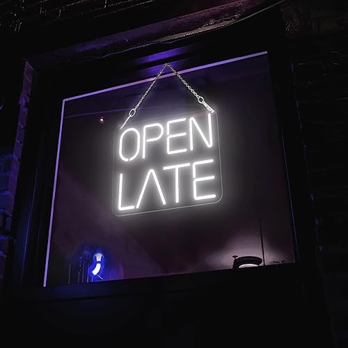 Miniatura 19 de NEONGRAND Letrero abierto de neón tardío (25.7 x 20 pulgadas), letrero de apertura LED para negocios, restaurante, oficina, cafetería, bar, rojo