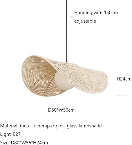 Miniatura 6 de Genérico Araña moderna, Scandinavian V-intage Cotton Rope Straw Hat LED Pendant Light Restaurant Bar Cafe Bedroom Fixture Luxury Lighting(White,80cm)