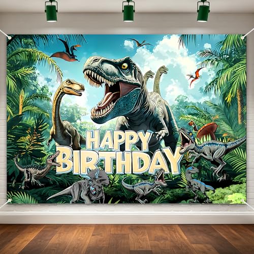 7x5FT Dinosaur Birthday Backdrop Dinosaurs Background Jurassic Jungle World Park Dinosaur Theme Happy Birthday Banner Party Decorations Supplies Photo Booth Prop