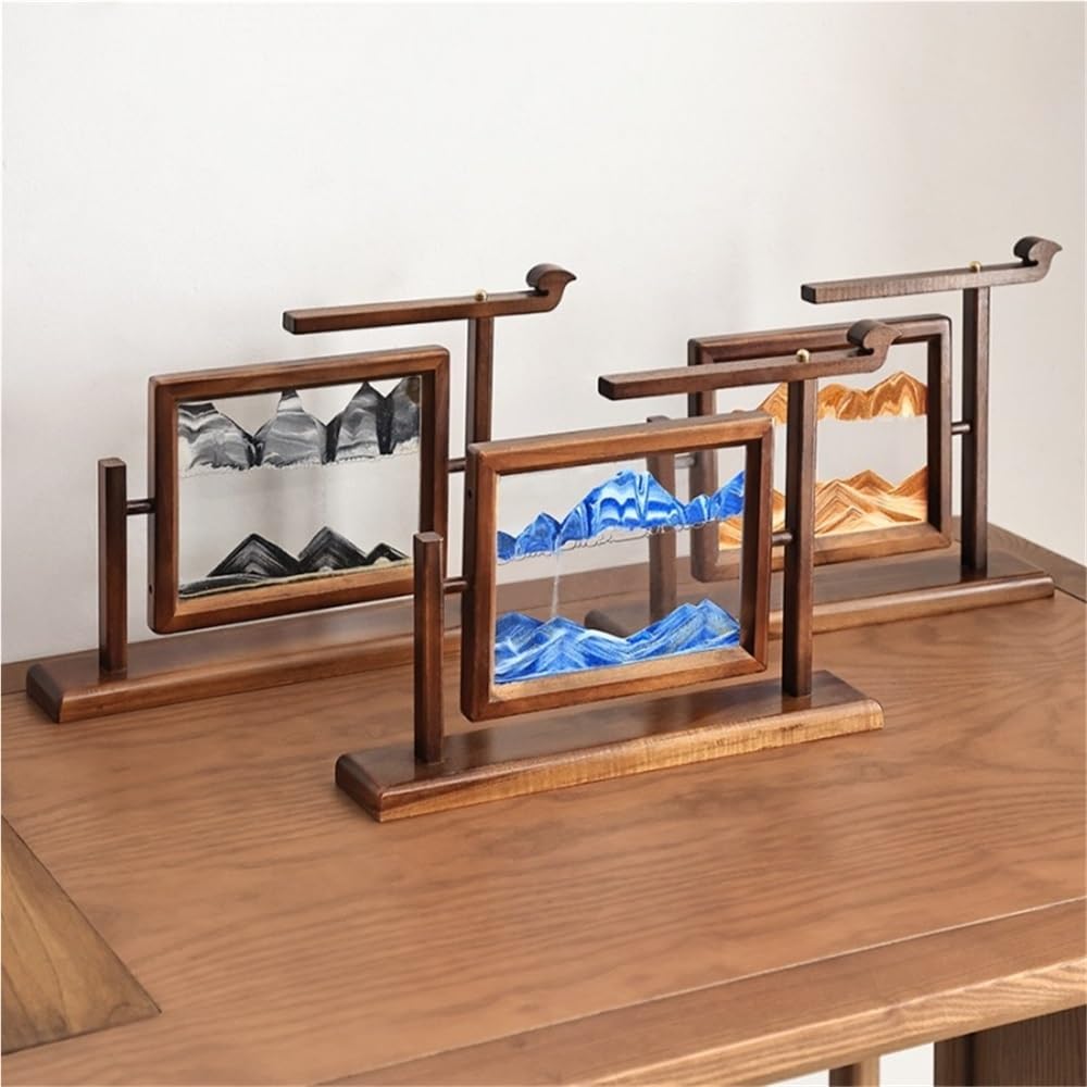 Decorazione in legno massello con sabbia mobile, decorazione per scrivania, clessidra paesaggistica per soggiorno, studio e dormitorio (grigio)